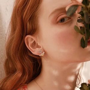 Spring Flower and Bee Crystal Silver Tone Earrings